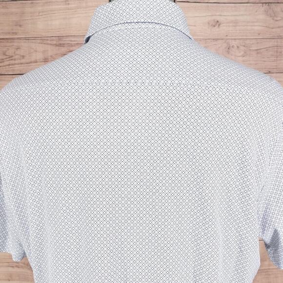 Hart Schaffner Marx Shirt Mens Large White Blue Geometric HartSoft Luxury Cotton - Picture 5 of 8